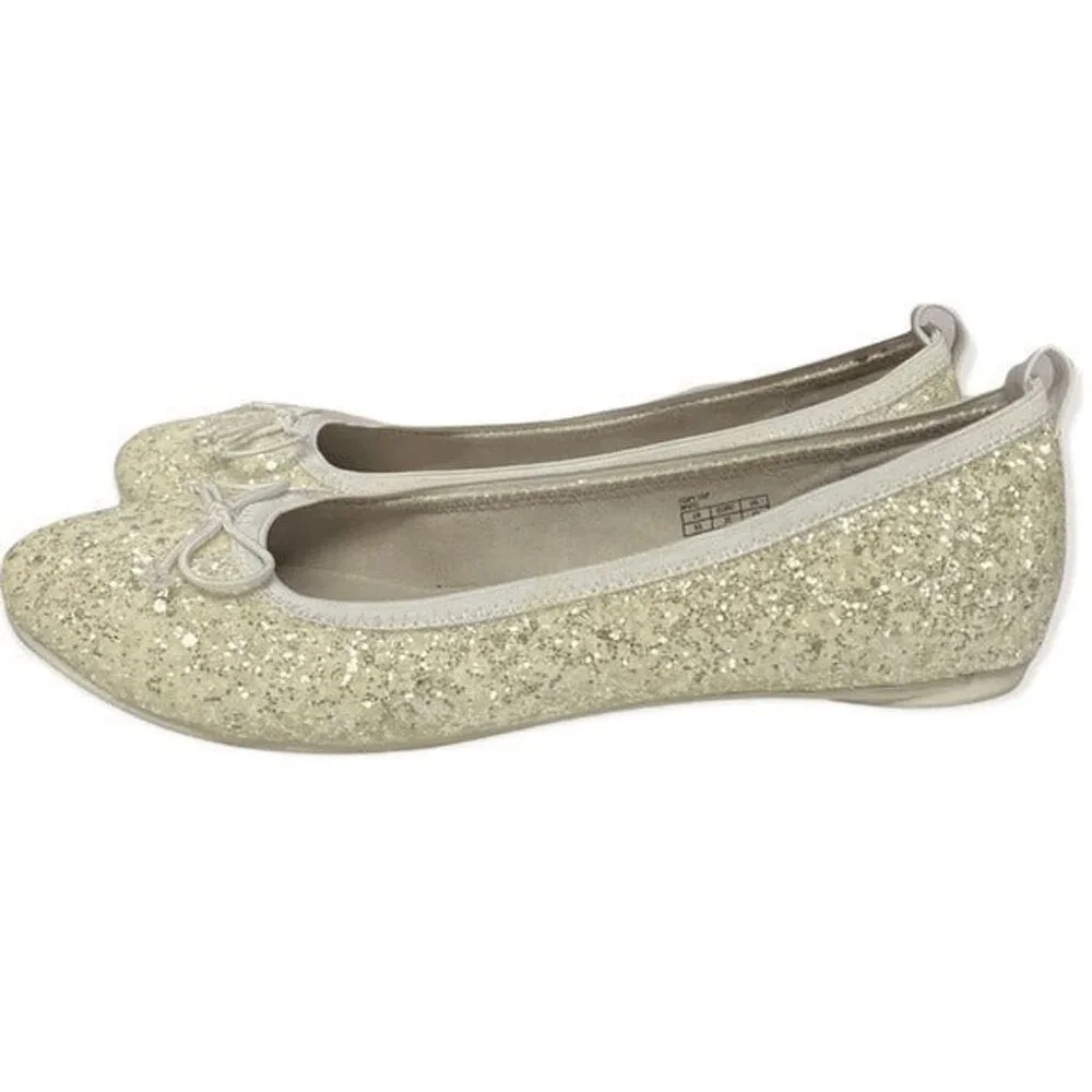 Kenneth Cole Flats ‎ 5.5 Copy Tap White Ballet Sparkly Bow Glitter Dress Party